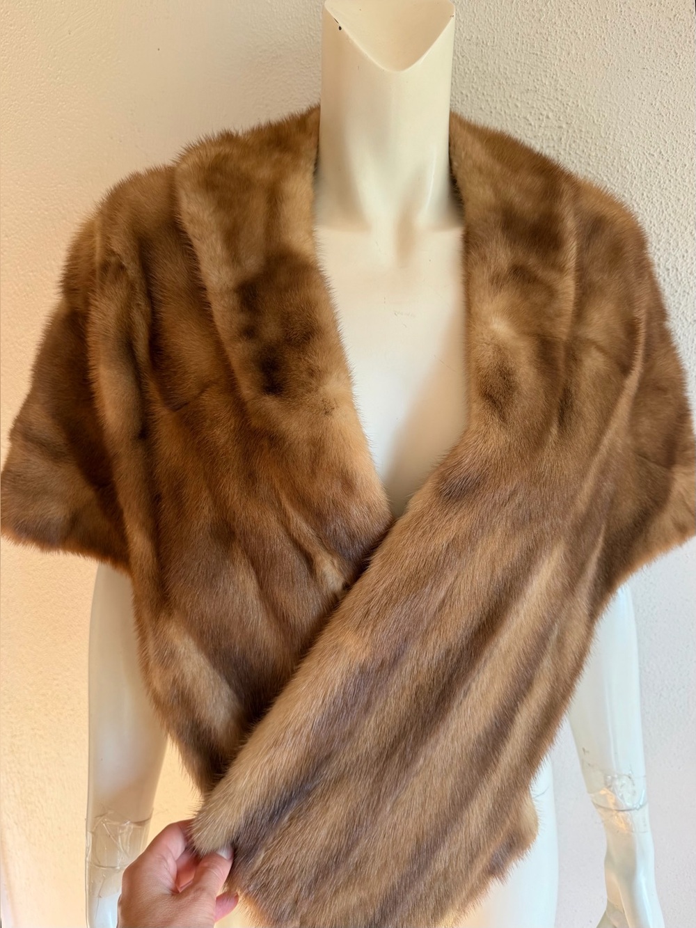 Vintage GENUINE MINK FUR Natural Brown Shrug Shawl Stole Wrap Bridal Wedding S/M